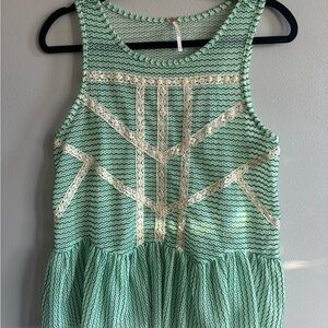 Free People green and white peplum sheer crochet tank top